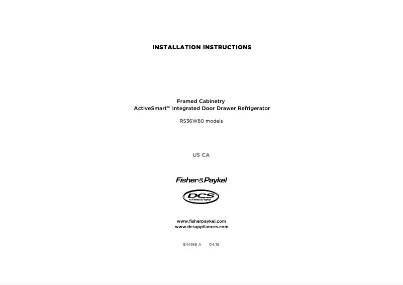 Page 1 de la notice Guide de démarrage rapide Fisher & Paykel RS36A80U1 N