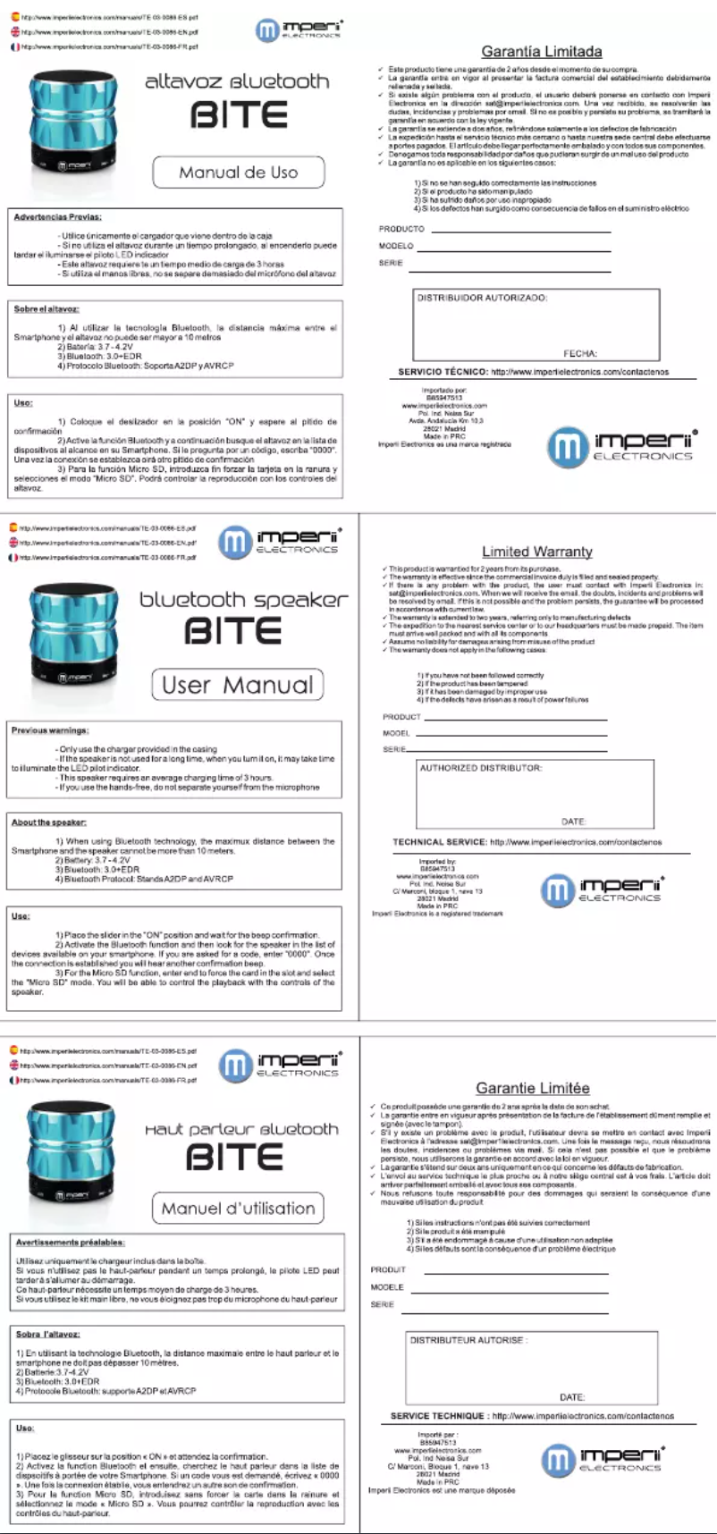 Page n°1 - Manuel utilisateur Imperii Electronics TE.03.0086.03