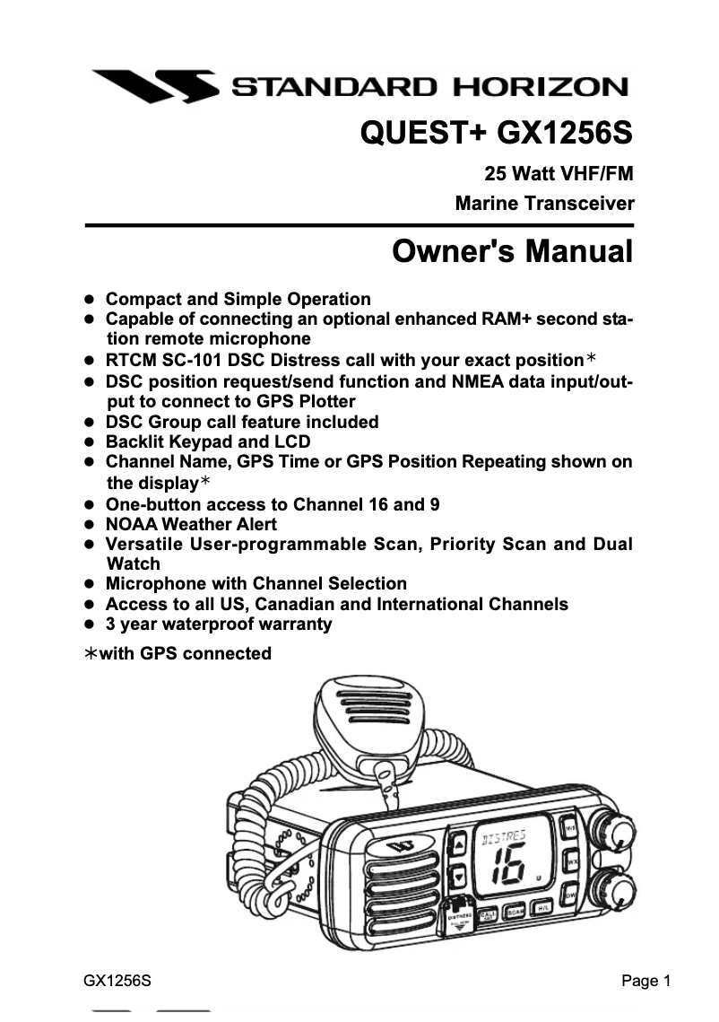 Página 1 del manual Manual de usuario Standard Horizon Quest GX1256S