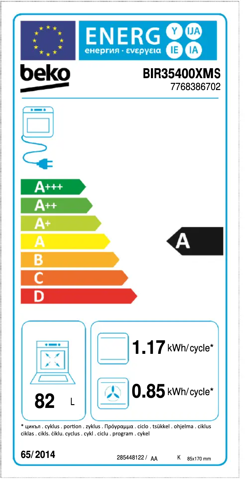 Page n°1 - Label énergétique Beko BIR 35400 XMS
