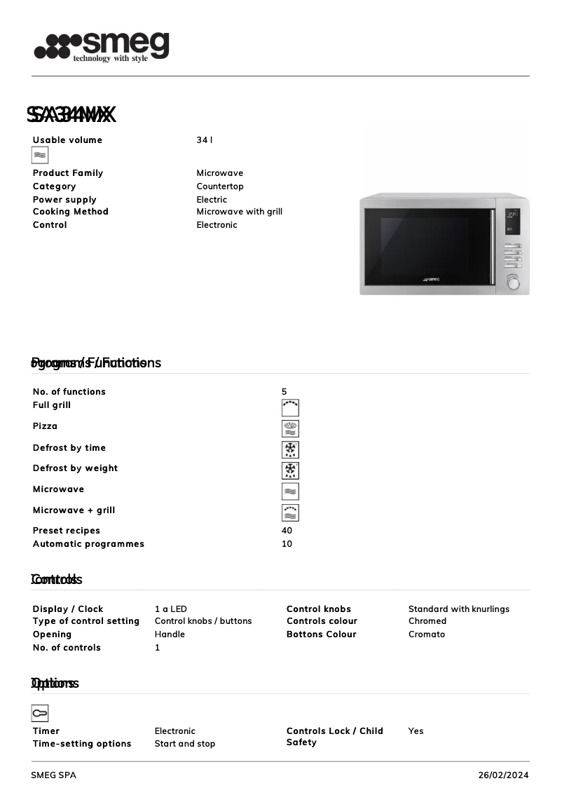 Página 1 del manual Ficha técnica Smeg SA34MX
