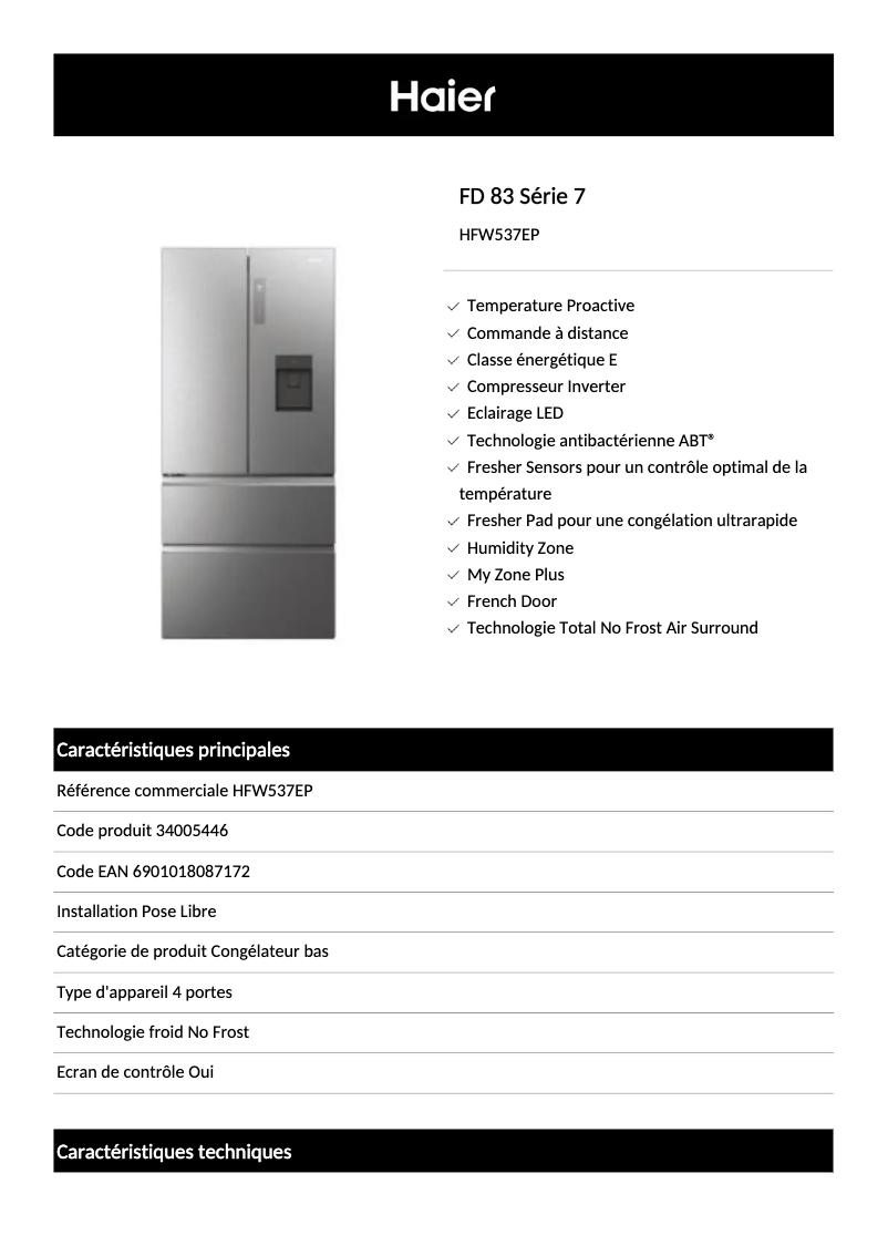 Image de la première page du manuel de l'appareil HFW537EP