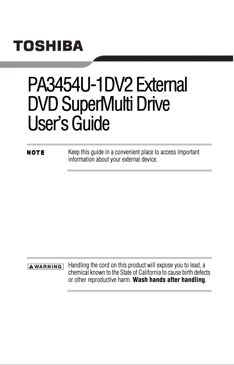 Page 1 de la notice Manuel utilisateur Toshiba DVD Super Multi
