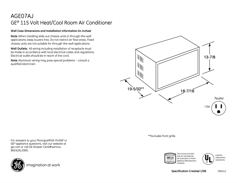 Page n°1 - Fiche technique GE A07AJ