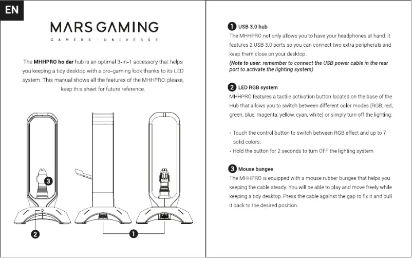 Page 1 de la notice Manuel utilisateur Mars Gaming MHHPRO