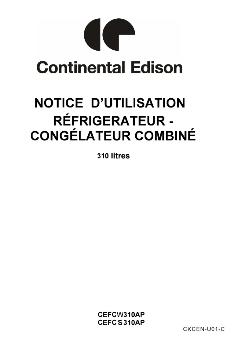 Page n°1 - Manuel utilisateur Continental Edison CEFCS310AP