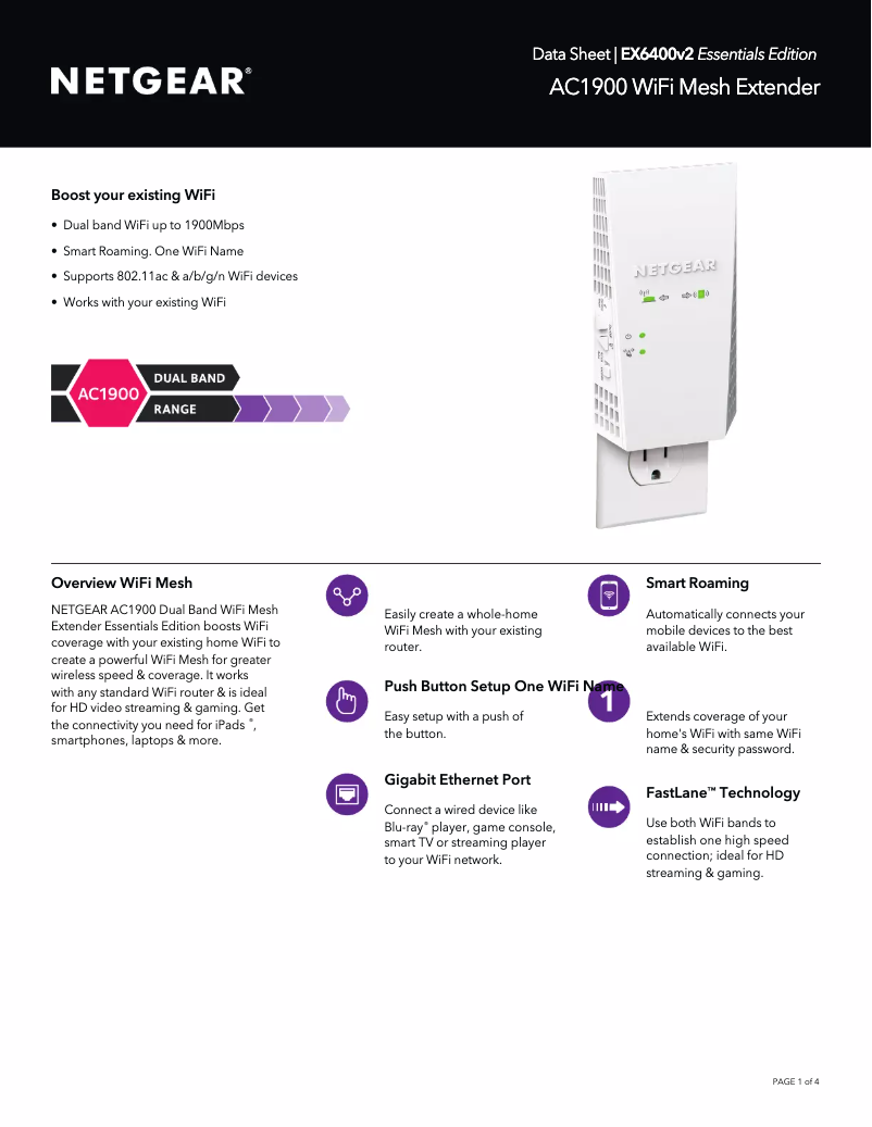 Page n°1 - Fiche technique Netgear EX6400v2