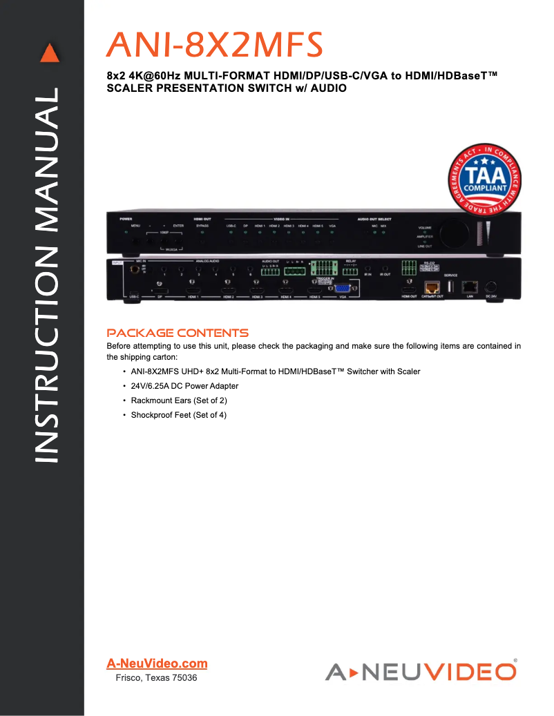 Page 1 de la notice Manuel utilisateur A-NeuVideo ANI-8X2MFS