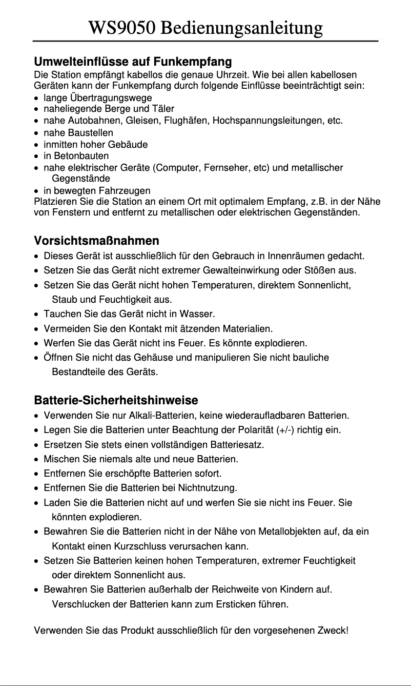 Page 1 de la notice Manuel utilisateur Techno Line WS 9050