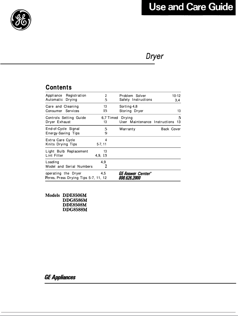 Page 1 de la notice Manuel utilisateur GE DDG8588M