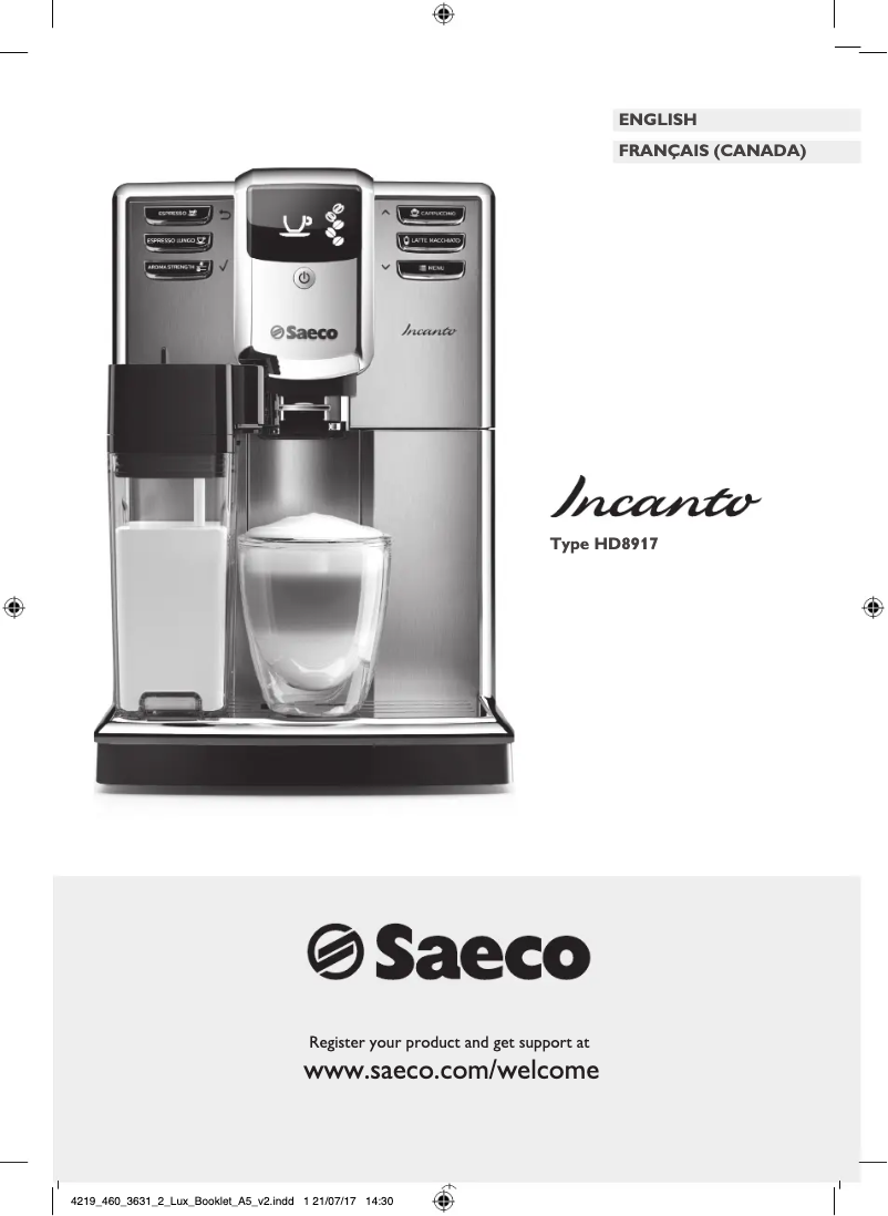 Page 1 of the manual User Manual Philips Saeco Incanto HD8917