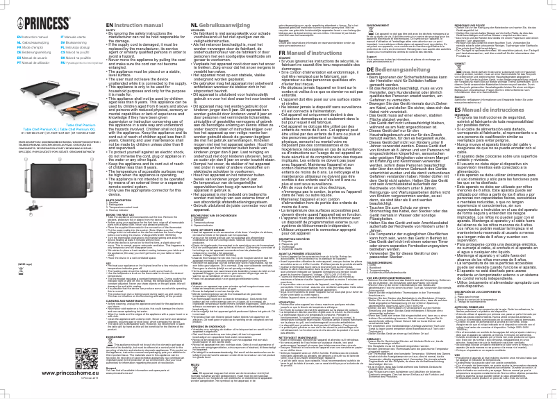 Page 1 de la notice Manuel utilisateur Princess Table Chef Premium XXL