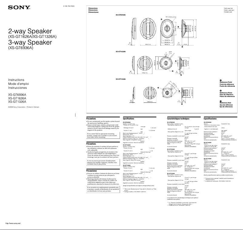 Page 1 de la notice Manuel utilisateur Sony XS-GT1326A
