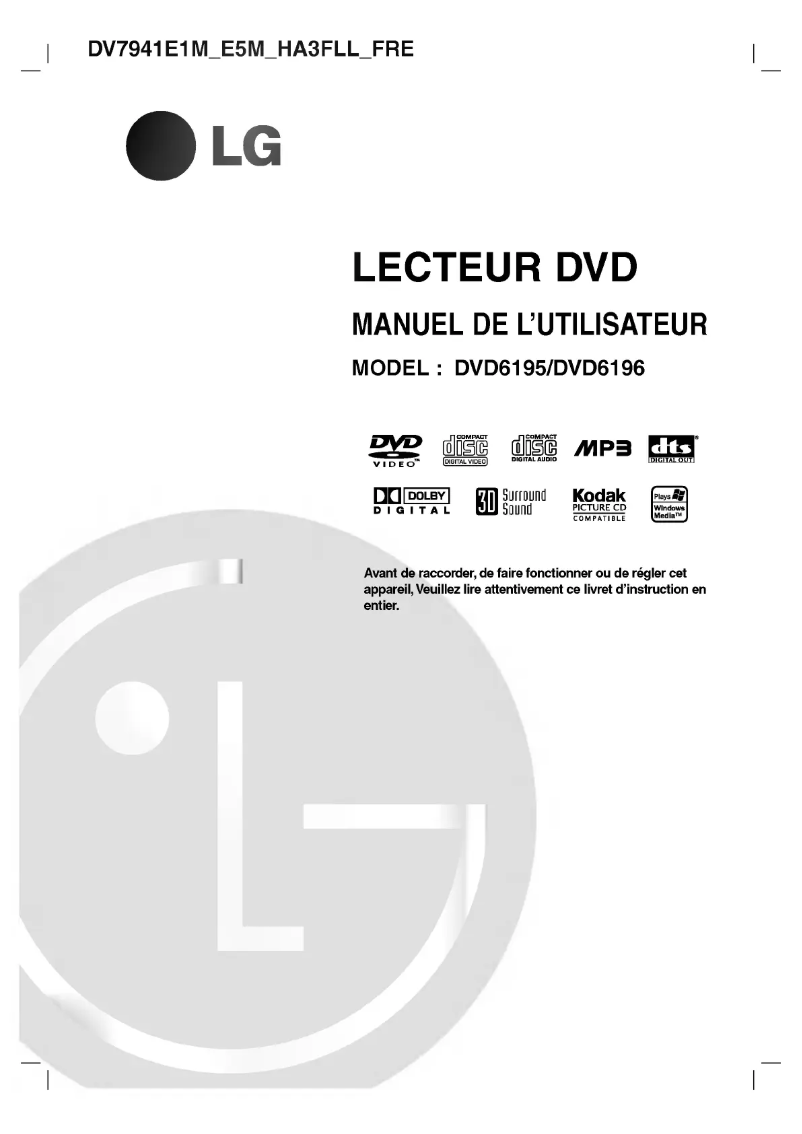 Image de la première page du manuel de l'appareil DV7941E5M