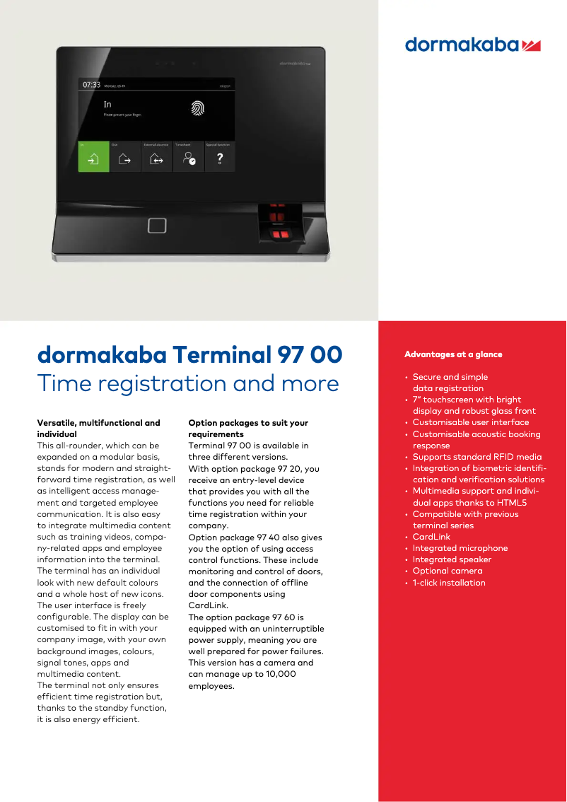 Page n°1 - Fiche technique Dormakaba Terminal 97 00