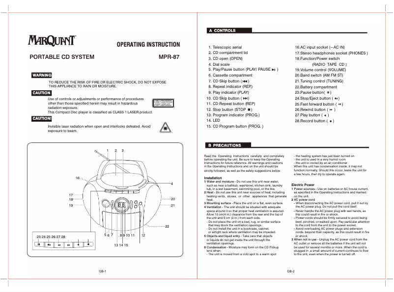 Page n°1 - Manuel utilisateur Marquant MPR-87