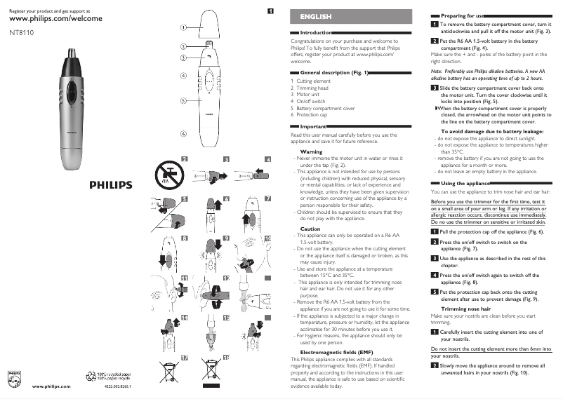 Page n°1 - Manuel utilisateur Philips Norelco NT8110