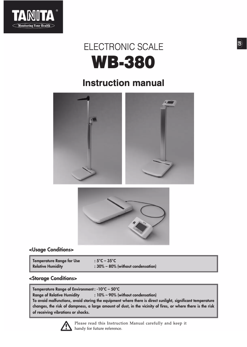 Page 1 de la notice Manuel utilisateur Tanita WB-380