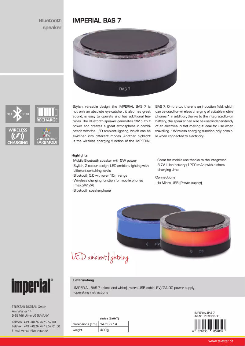 Page 1 de la notice Manuel utilisateur Imperial BAS 7