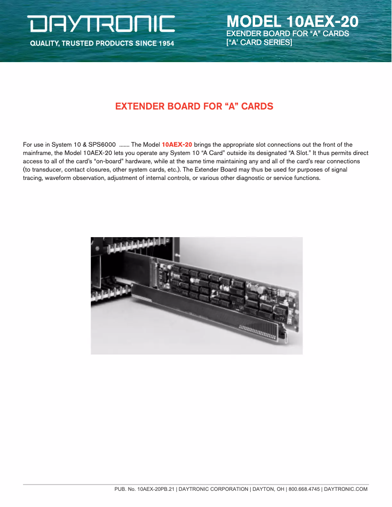 Page 1 de la notice Fiche technique Daytronic 10AEX-20