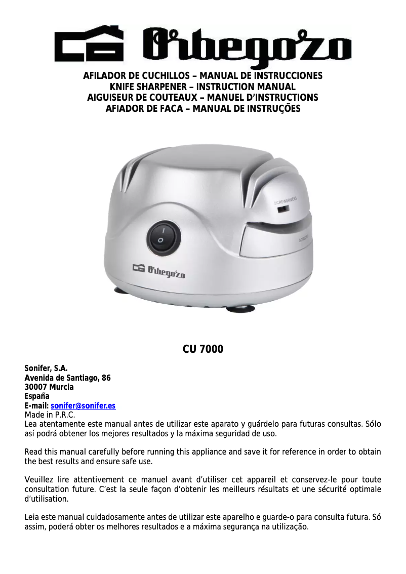 Page 1 de la notice Manuel utilisateur Orbegozo CU 7000