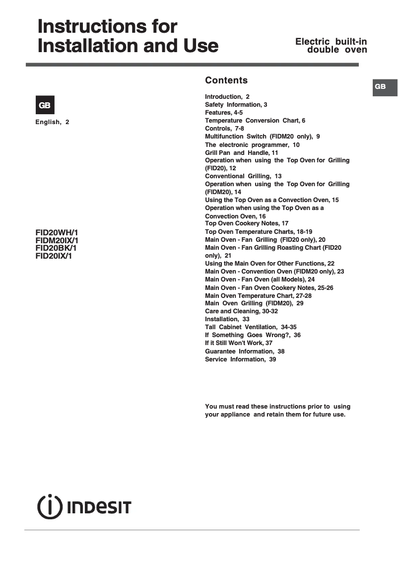 Image de la première page du manuel de l'appareil FID20BK/1