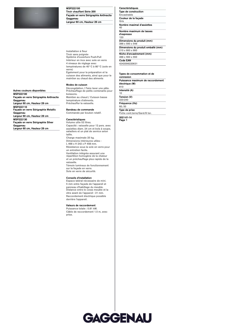 Image de la première page du manuel de l'appareil WSP222100