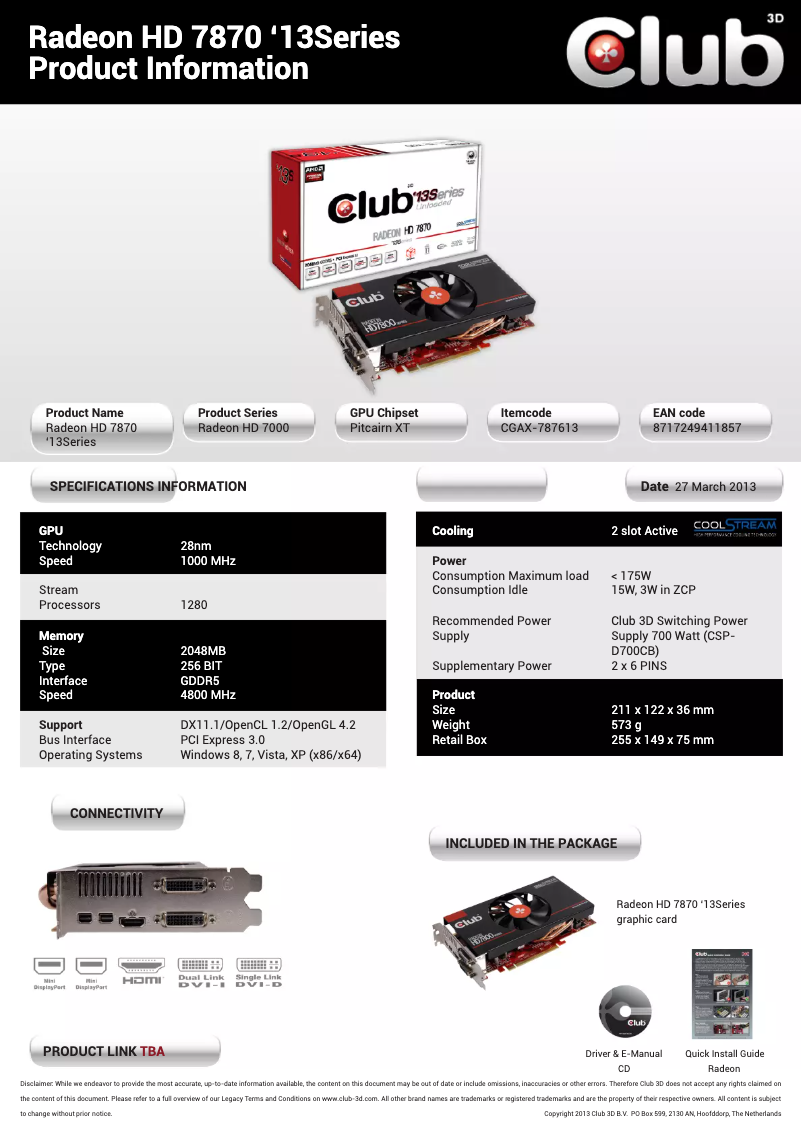 Page n°1 - Manuel utilisateur CLUB3D Radeon HD7870 '13Series