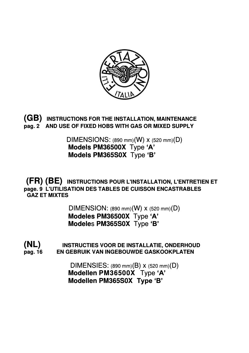 Page 1 de la notice Manuel utilisateur Bertazzoni PM36S0X B