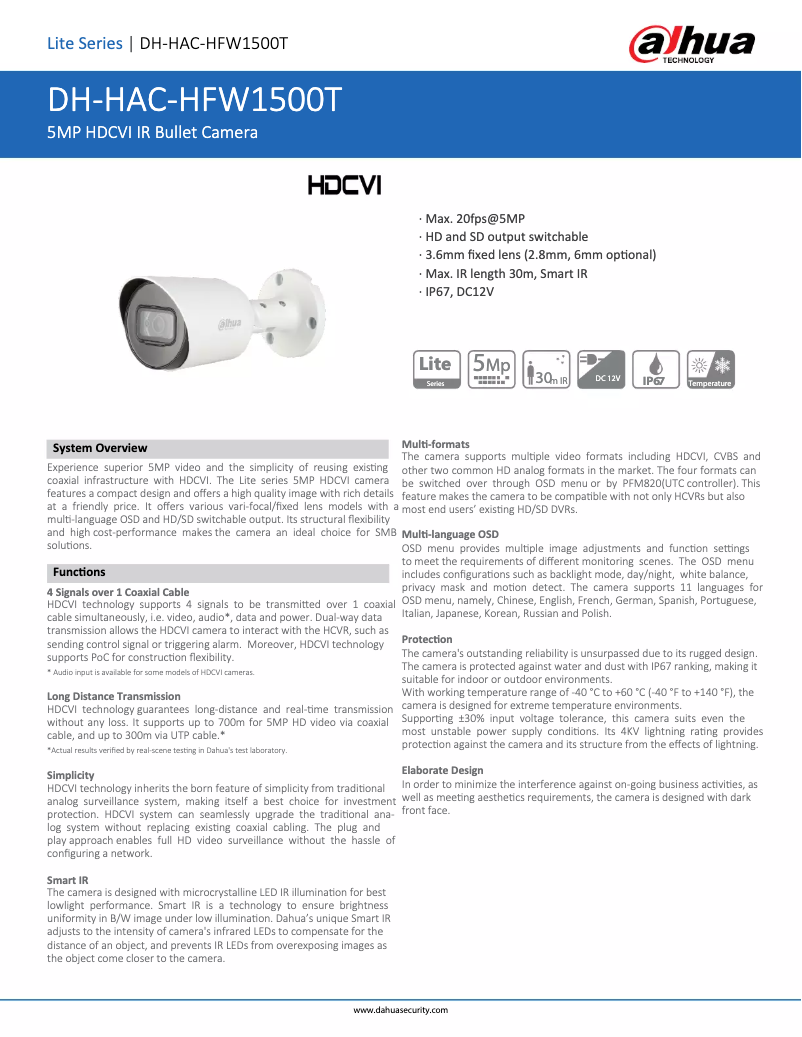 Image de la première page du manuel de l'appareil HAC-HFW1500T