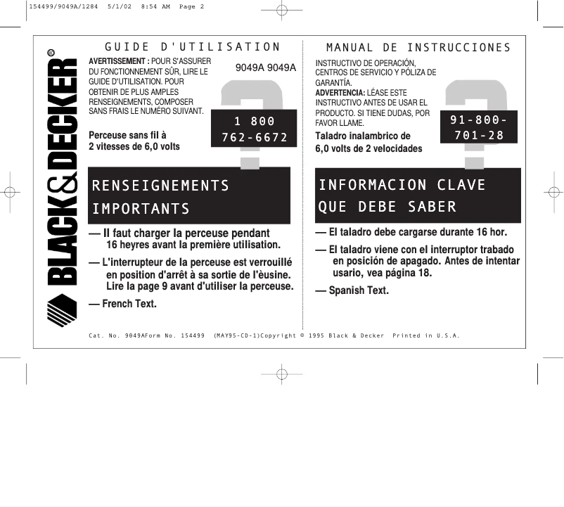 Page 1 de la notice Manuel utilisateur Black & Decker CD121K