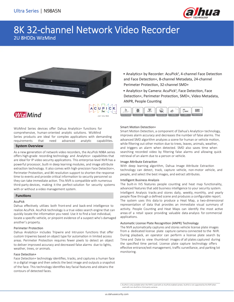 Page 1 de la notice Fiche technique Dahua Technology N98A5N