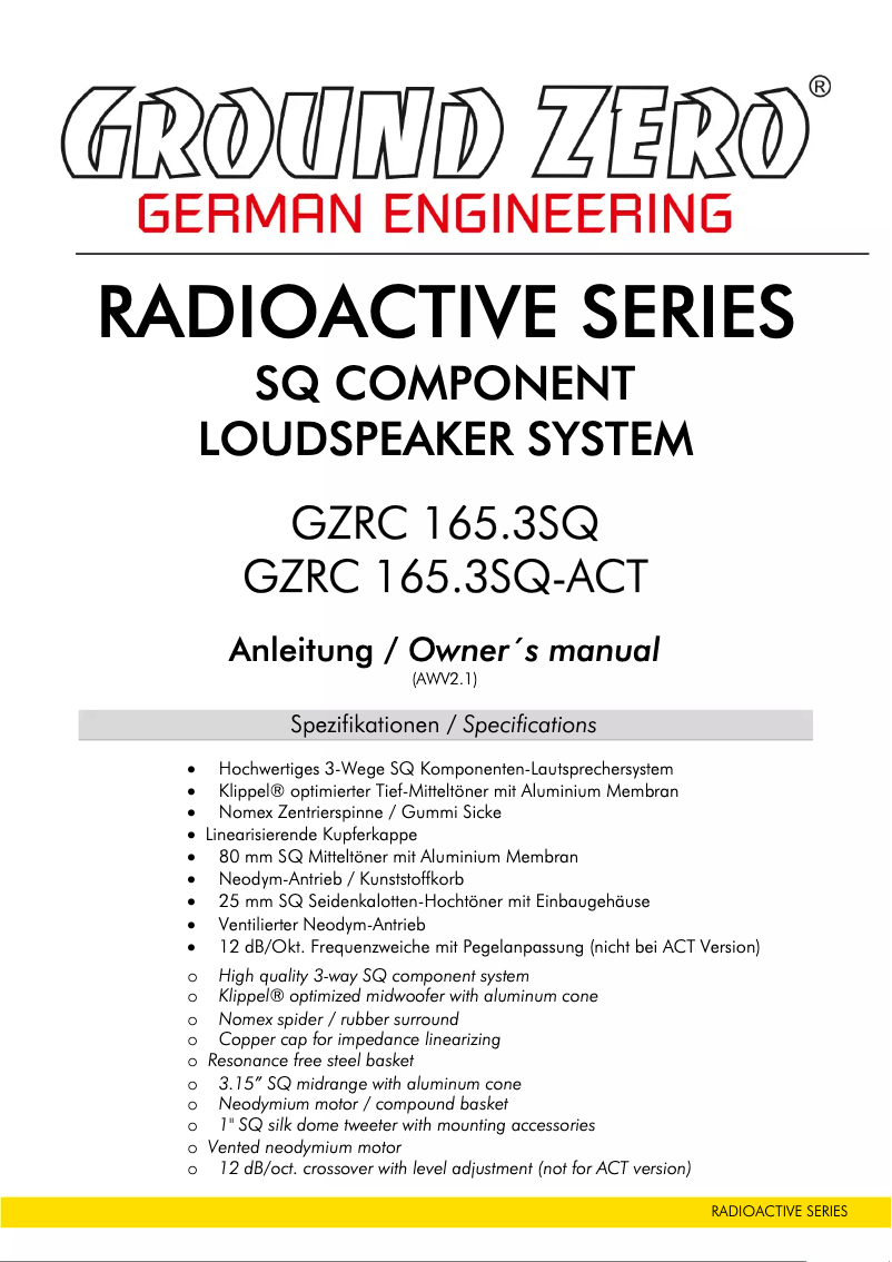 Imagen de la primera página del manual del dispositivo GZRC 165.3SQ