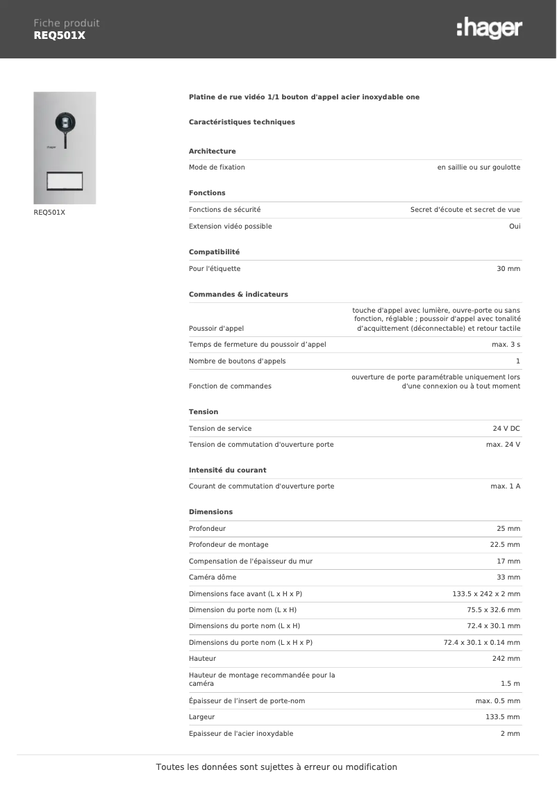 Image de la première page du manuel de l'appareil REQ501X