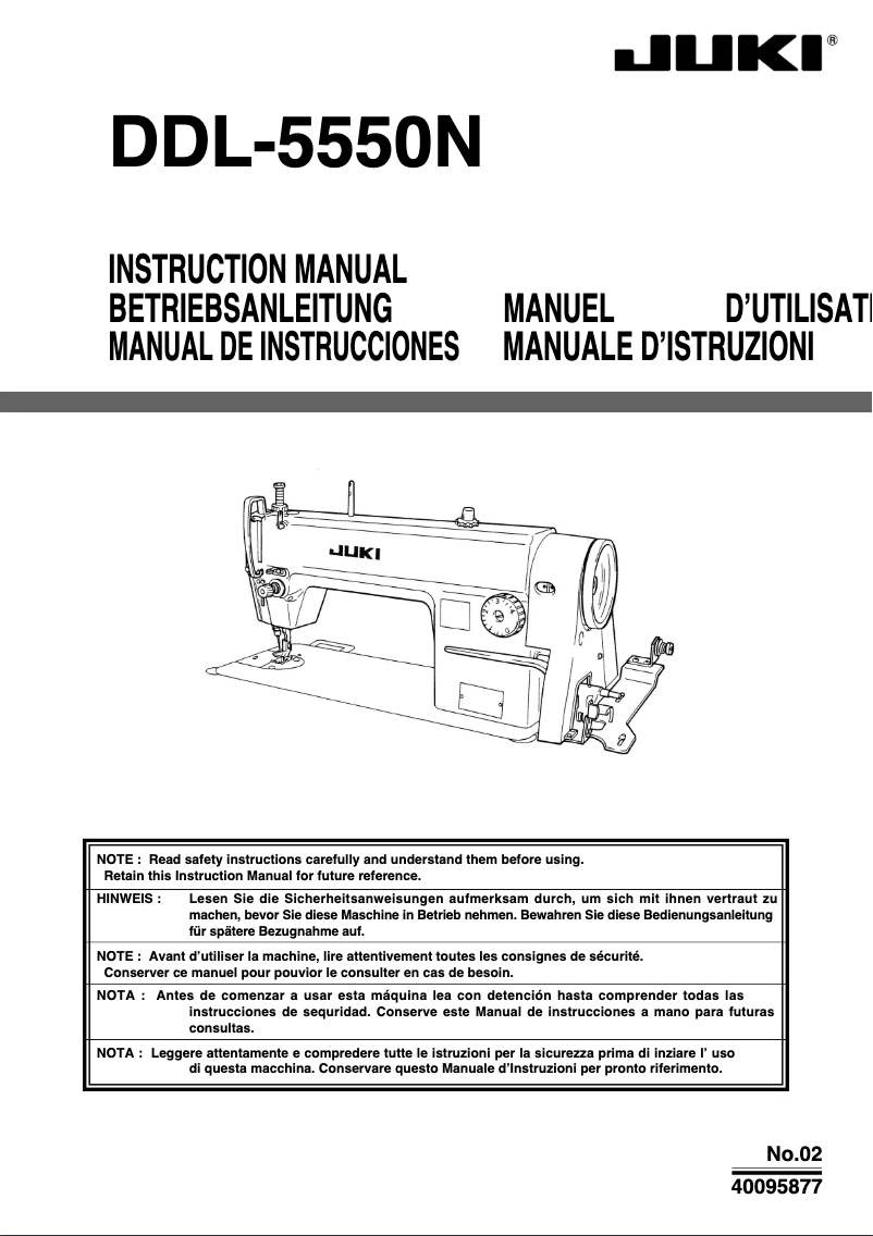Page 1 de la notice Manuel utilisateur Juki DDL-5550N