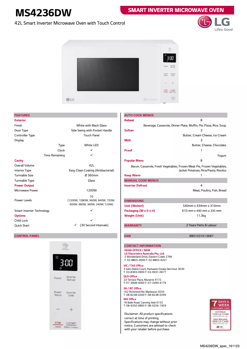 Page 1 de la notice Fiche technique LG MS4236DW