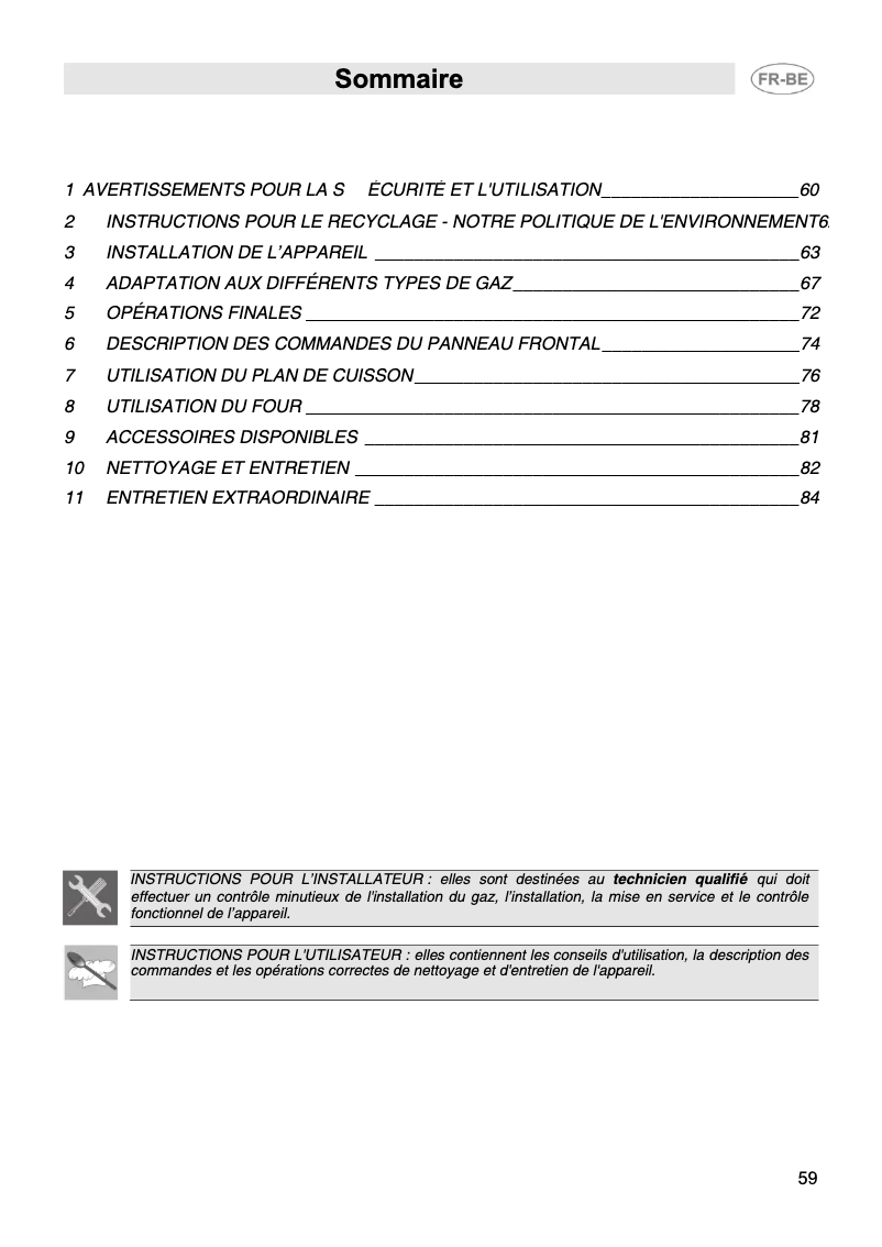 Page 1 de la notice Manuel utilisateur Smeg CX61GVE