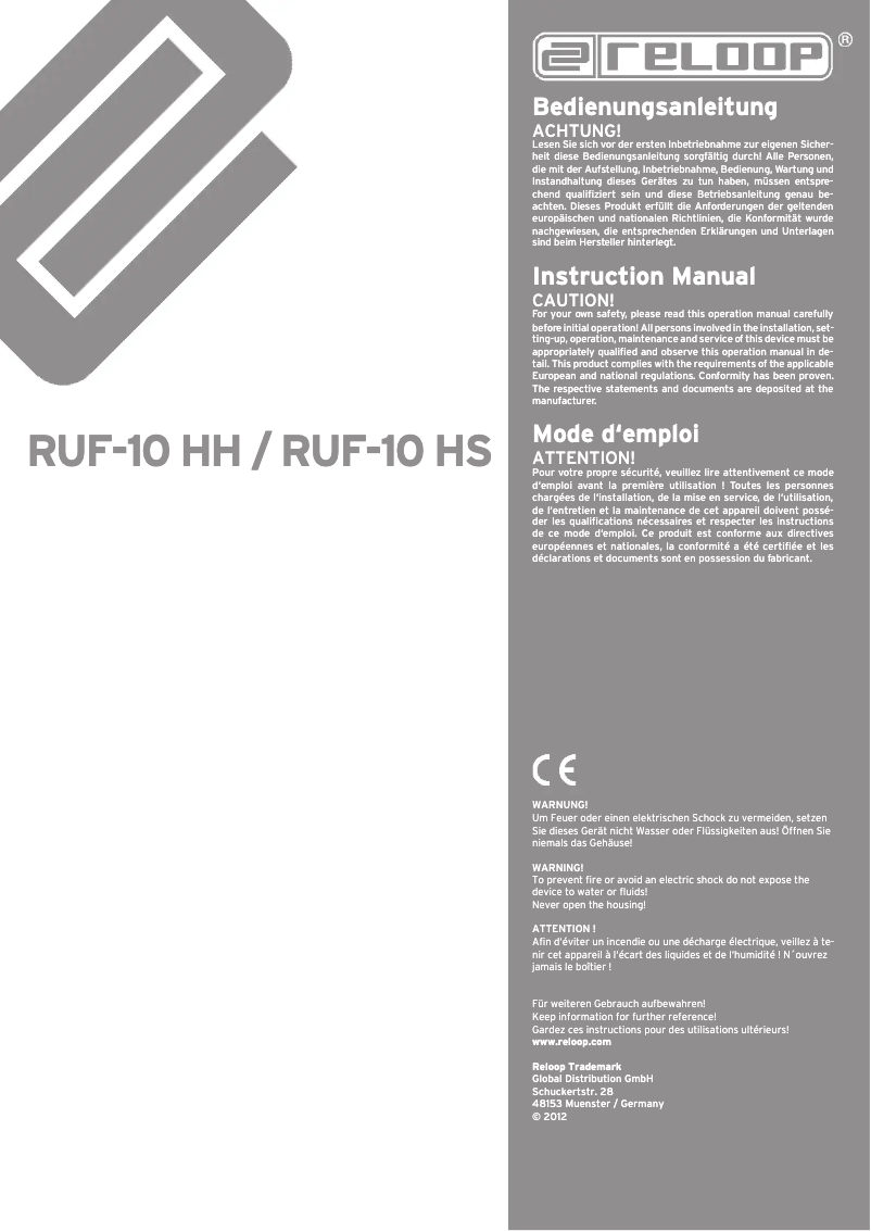 Page 1 de la notice Manuel utilisateur Reloop RUF-10 HH
