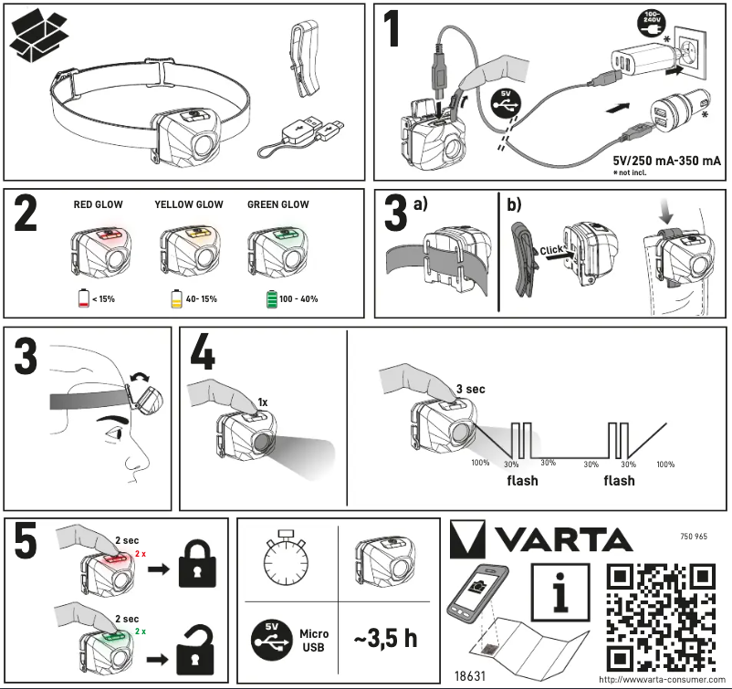 Page 1 de la notice Manuel utilisateur Varta Outdoor Sports H30R Wireless Pro 18650