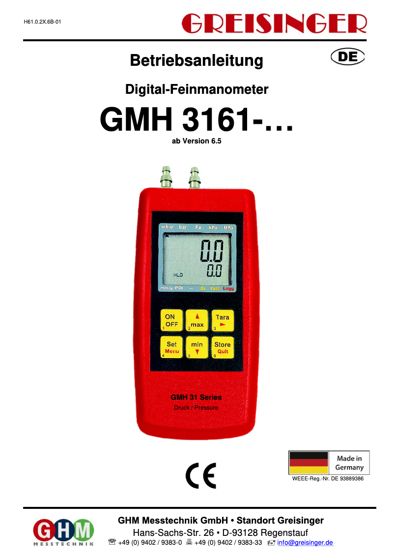 Page n°1 - Manuel utilisateur Greisinger GMH3161-12