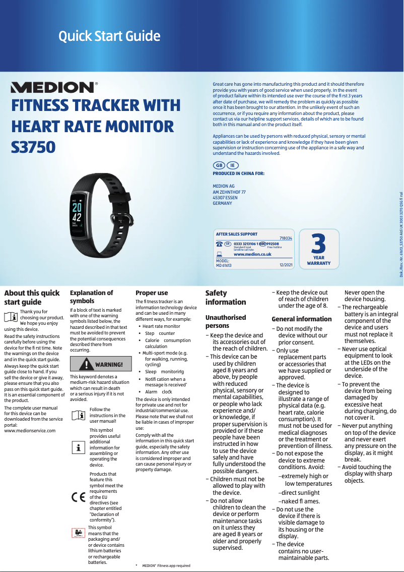 Image de la première page du manuel de l'appareil LIFE S3750 (MD 61613)