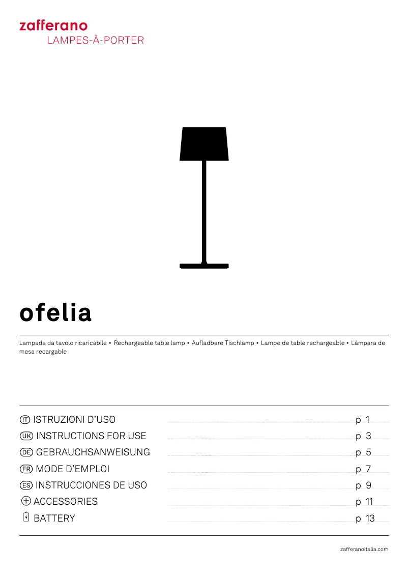 Page 1 de la notice Manuel utilisateur Zafferano Ofelia