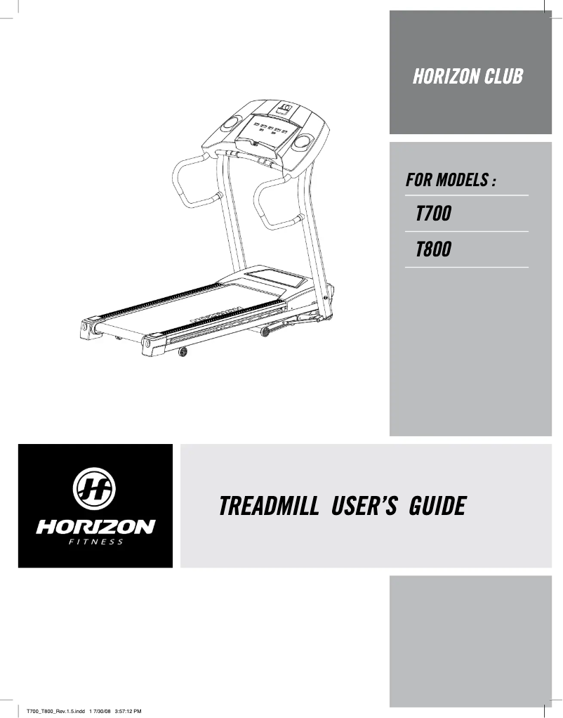 Image de la première page du manuel de l'appareil Horizon Club T800