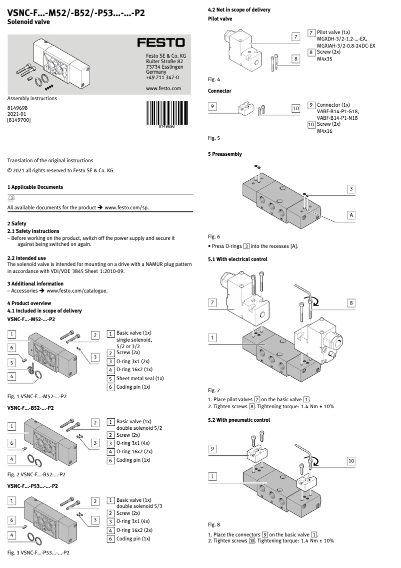 Page 1 de la notice Manuel utilisateur Festo VSNC