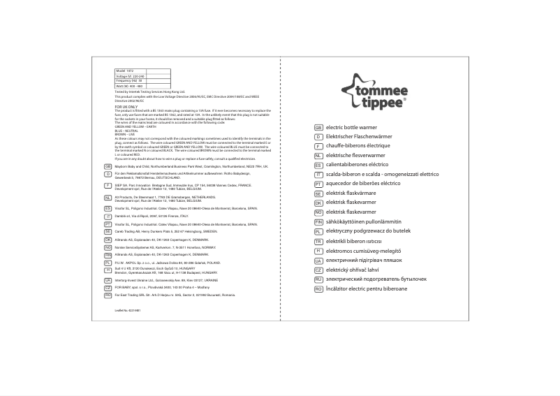 Page 1 de la notice Manuel utilisateur Tommee Tippee 1072