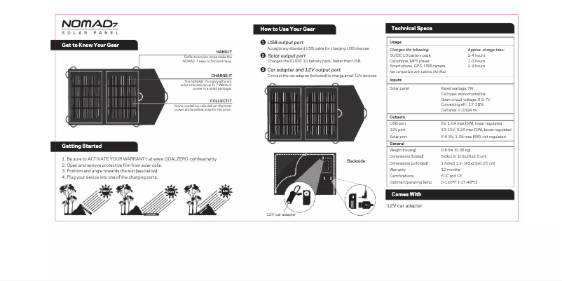 Page 1 de la notice Manuel utilisateur Goal Zero Nomad 7
