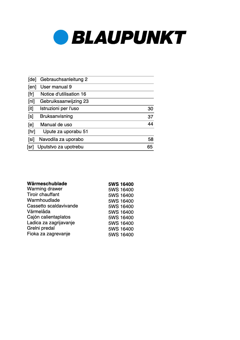 Page n°1 - Manuel utilisateur Blaupunkt 5WS16400