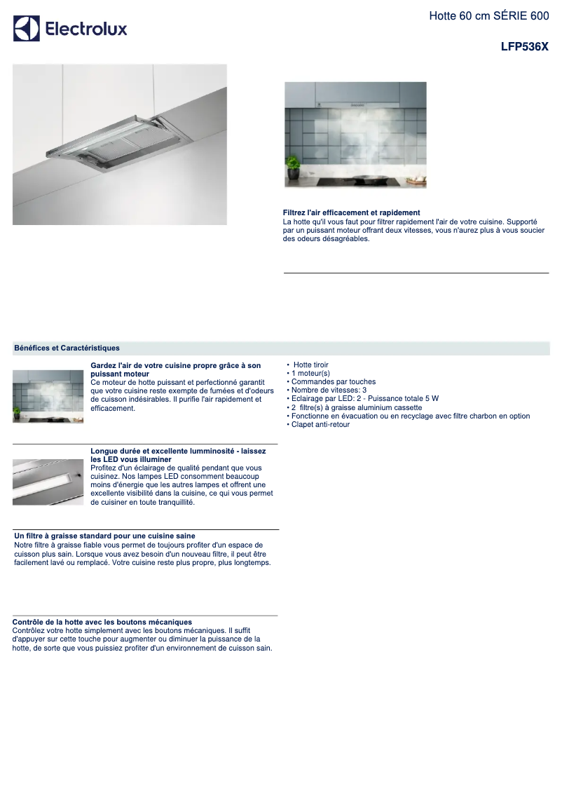 Página 1 del manual Ficha técnica Electrolux LFP536X