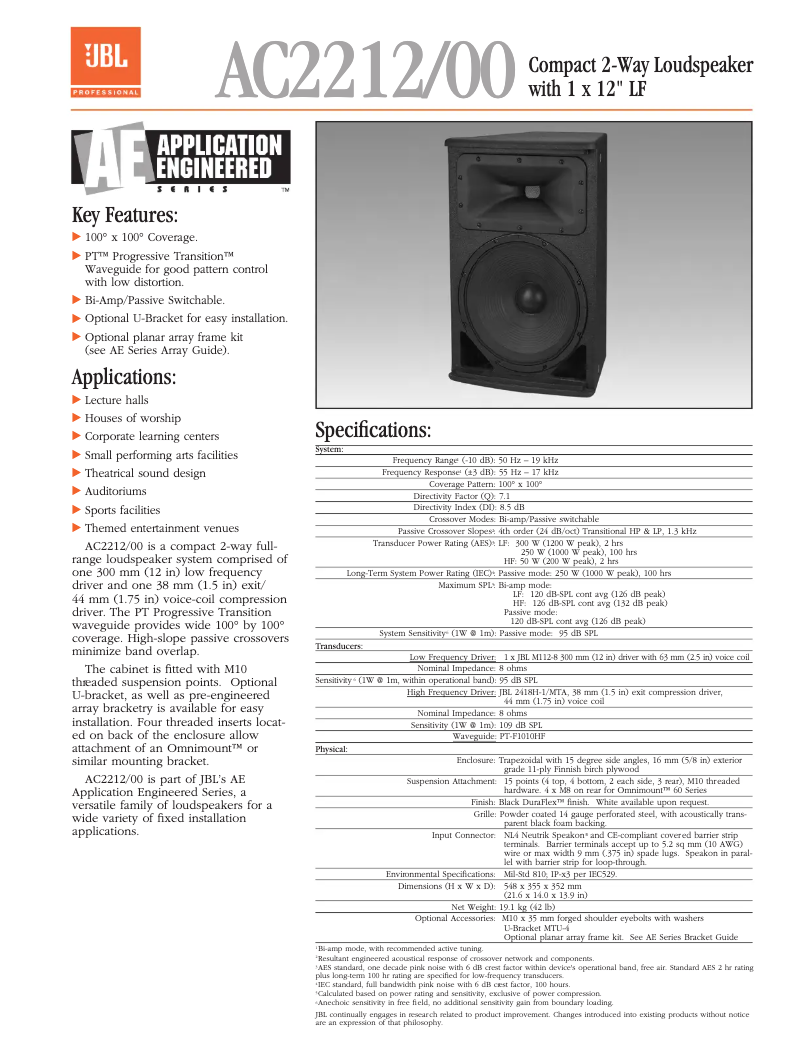 Page 1 de la notice Manuel utilisateur JBL AC2212/00