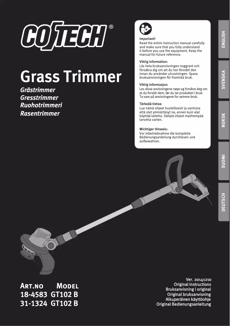 Image de la première page du manuel de l'appareil GT 102 B